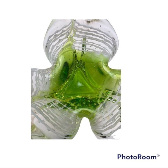 Murano Art Glass Bowl Catchall GREEN, WHITE & CLEAR Italy - Picture 11 of 11